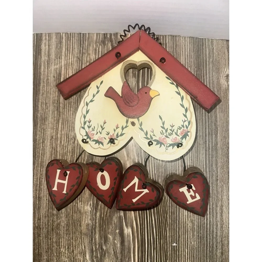 Cottage Core Red Bird HOME‎ Hanging Wooden Sign